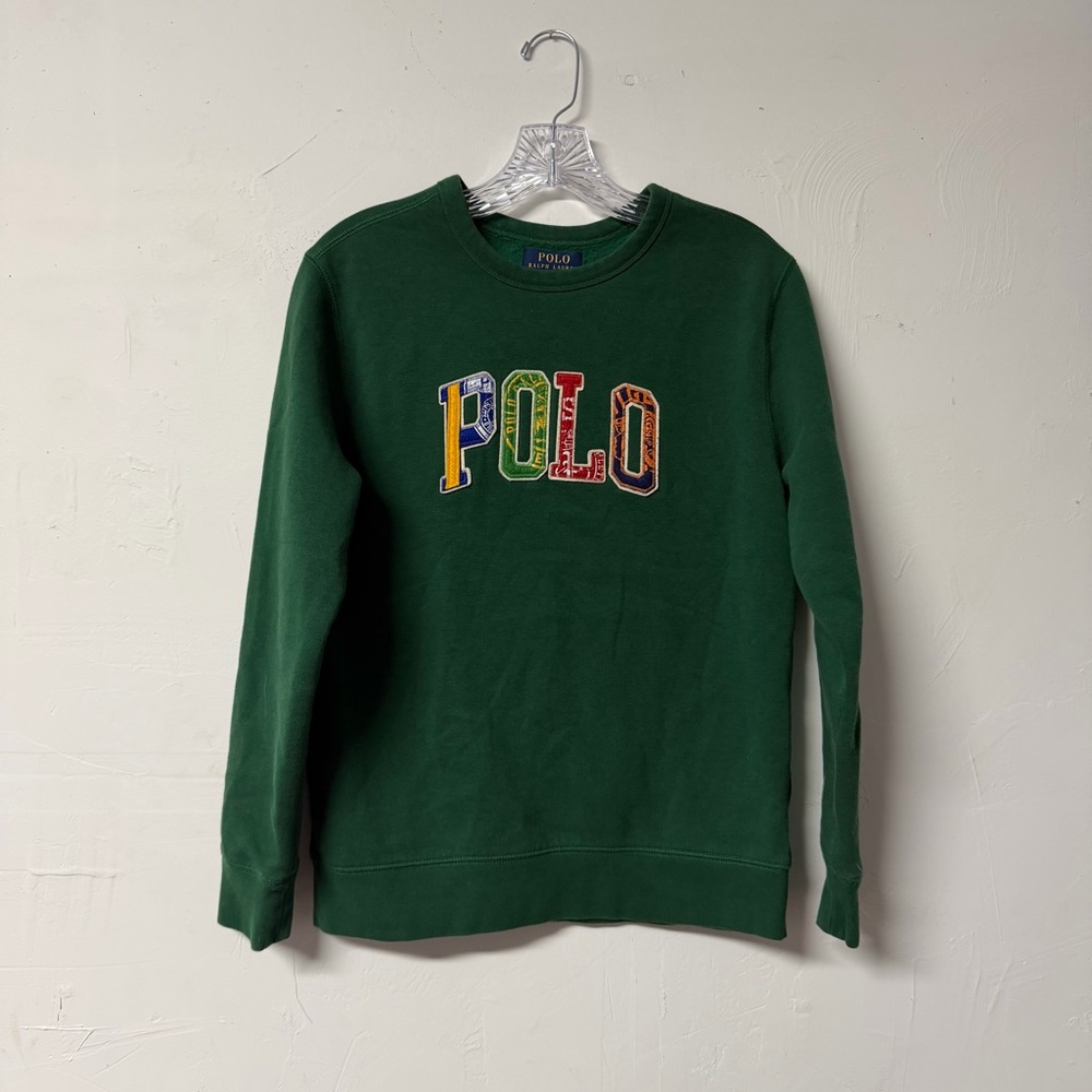 Polo Ralph Lauren Sweatshirt Boy Large 14-16 Green Big Logo Spell Out Embroidery